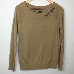 Lauren Ralph Lauren Tan Equestrian Buckle Sweater